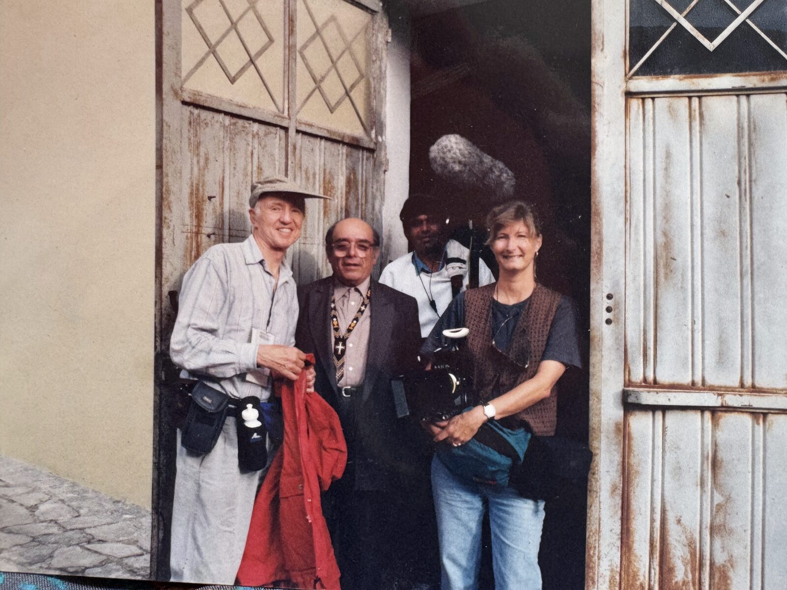 With a film crew in a doorway